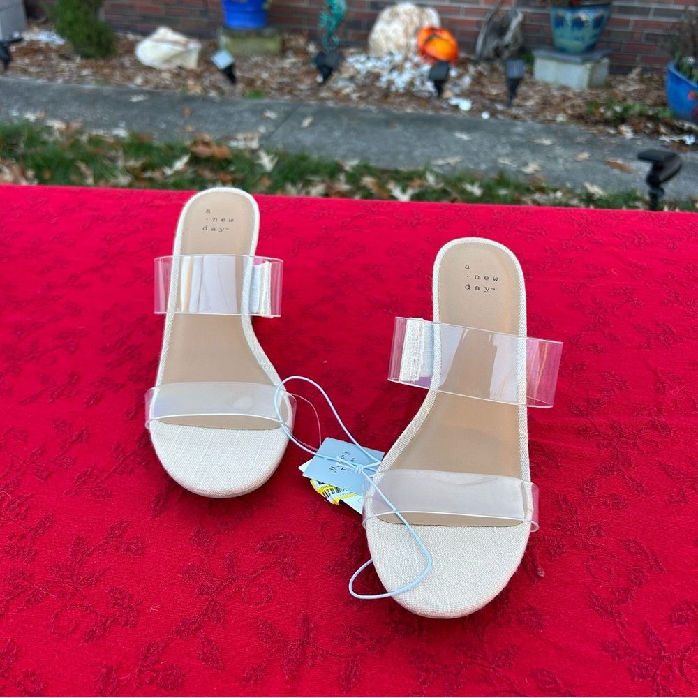 Nwt A New Day Womens Ansel Double Band Open Toe Wedge Heels size 7 - Picture 2 of 7